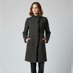DKNY Women’s Sz 12 Ruffled Black & White Tweed Wool Blend Lined Coat DKNY Coat